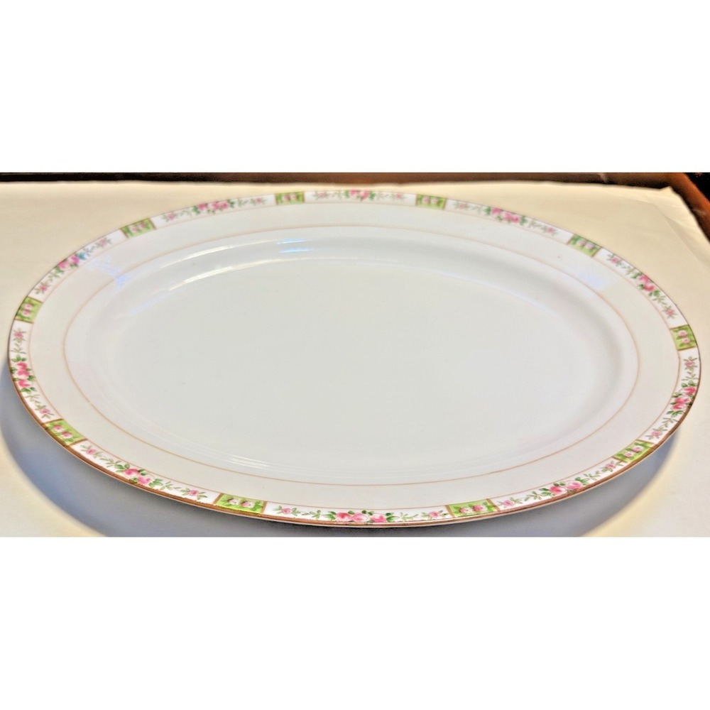 Moritake Nippon Hand Painted 14" Oval Serving Platter Floral Antique